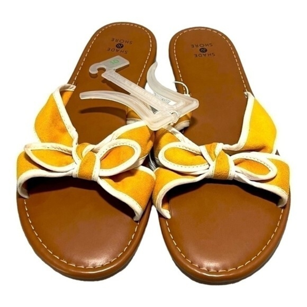 Shade & Shore Yellow White Bow Knot Slip-On Sandals Women’s Size 10 - Picture 5 of 9